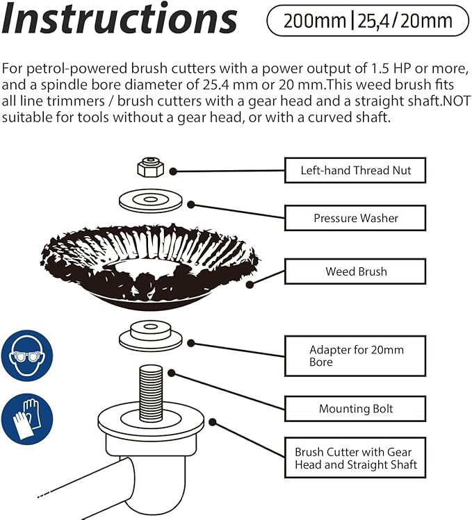 8-Inch Universal Weed Brush Cutter Trimmer Head, Heavy Duty Steel Weed Eater Attachments. Fits Most String Trimmers for Edging, Cleaning Moss, Weeds & Stains from Pavement, Brick, Driveway.