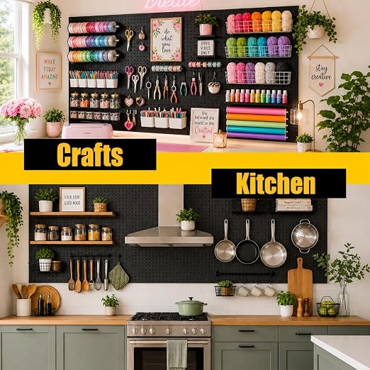 WallPeg Pegboard Panels Garage Organization - 12 ea (24"x16") Black Peg Board Panel Set - (PB-1-B) Tool Organizer, Crafts, Shop, Home, Office, Wall Storage Kit