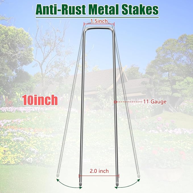 OUPSAUI 10 Inch Galvanized Landscape Staples Stakes, 12/25/50/100/200pcs Garden Metal Stakes for Weed Barrier Fabric, Fence Stakes, Tent Stakes, Christmas Decorations (200pcs)