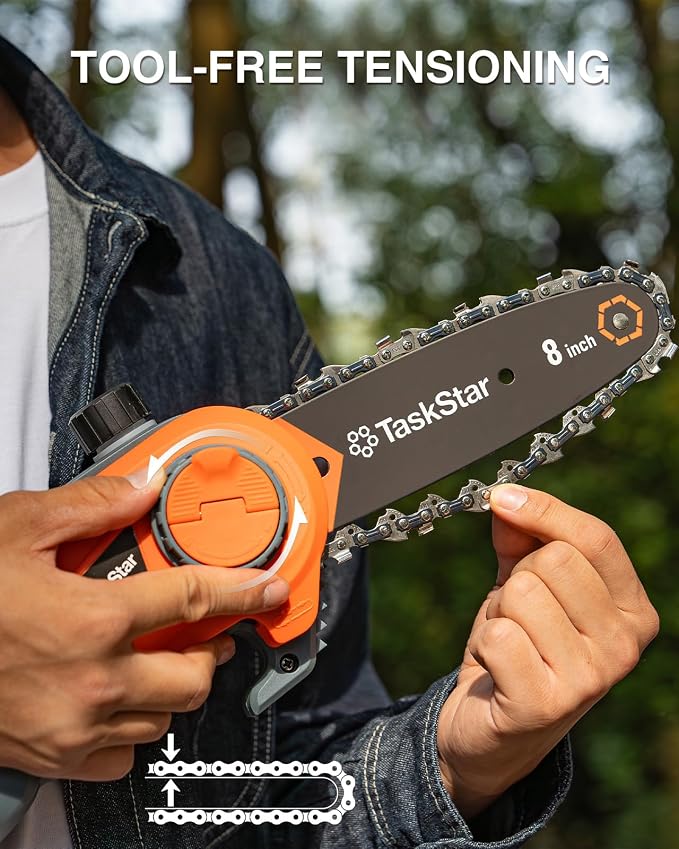 TaskStar 8-Inch Cordless Pole Saw, Electric Pole Saws for Tree Trimming, 2×4000mAh Batteries, 600W Powerful Motor, Max Reach 15Ft, Tool-Free Chain Tensioning, Auto Lubrication