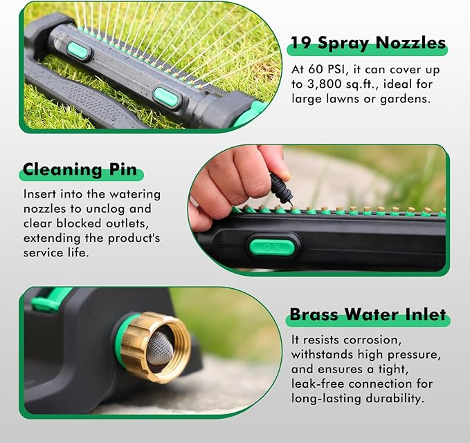 RESTMO Turbo Oscillating Sprinkler, Large Yard Irrigation Sprinkler with 19 Durable Nozzles, Weighted Base, Adjustable Spray Width & Coverage, Lawn Sprinkler & Garden Sprinkler for Yard