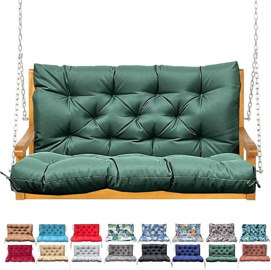 Porch Swing Cushion with Backrest,Waterproof Bench Cushion for Outdoor Furniture,2-3 Seater Replacement Thickened Swing Cushion with Ties,Patio,Outdoor,Backyard and Garden (Dark Green,47x40)