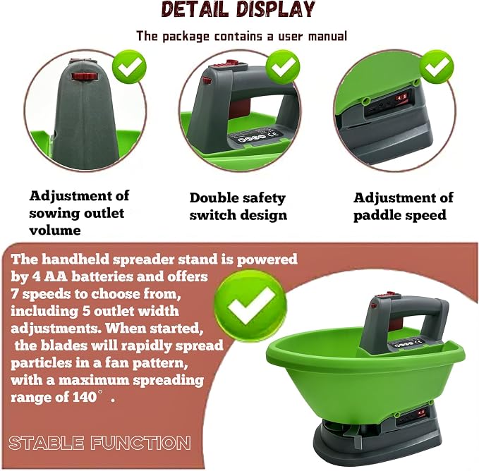 Handheld Power Spreader, Electric Seed Spreader, Electric Fertilizer Spreader, Handheld Seed Spreader, Type-C Smart Charging Port, Ultra-long Battery Life, No Battery Backup Required, 3-Year Warranty