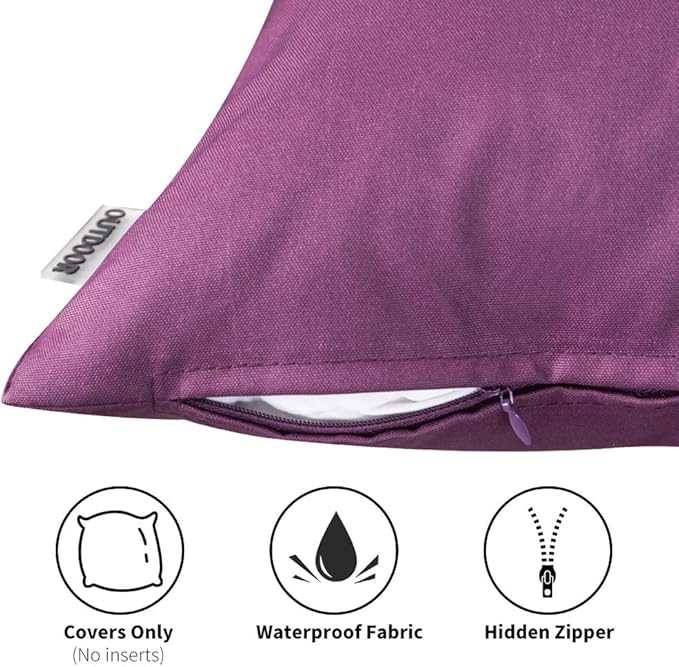 MIULEE Pack of 2 Decorative Outdoor Waterproof Pillow Covers Square Garden Cushion Sham Throw Pillowcase Shell for Spring Patio Tent Couch 16x16 Inch Purple