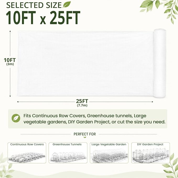 10x25Ft Garden Netting, Fine Mesh Insect Netting for Plant Protection | Mosquito Bug Bird Barrier Mesh Cover Insect Barrier for Raised Beds, Greenhouses Vegetables Fruits Flowers Raised Bed