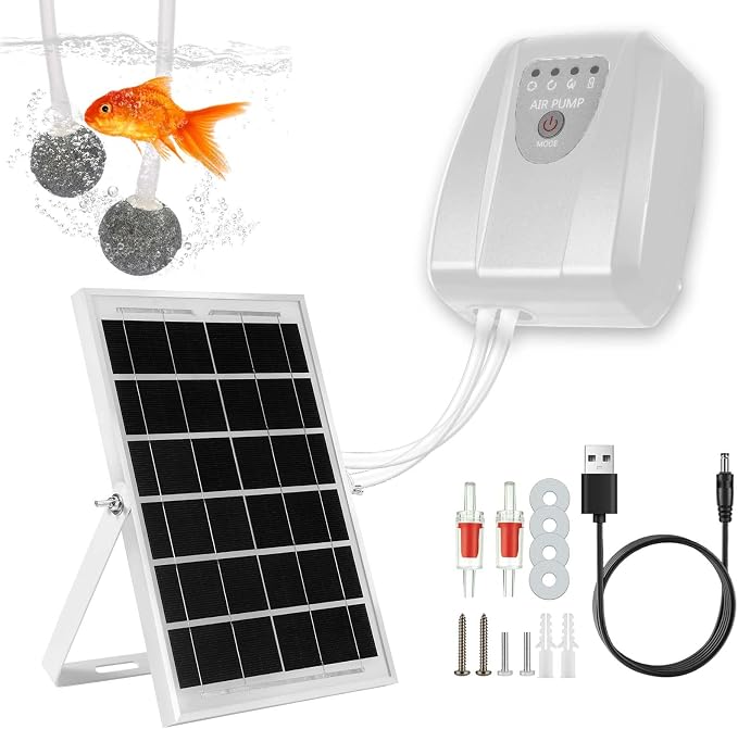 Solar Powered Aquarium Air Pump, Quiet Powerful Fish Tank Air Pump