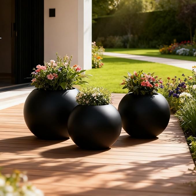 Large Round Planter,Planters for Indoor Plants & Outdoor,Durable Plastic Material Sphere Planter with Drainage Hole & Rubber Plug Weather Resistant,Plant Pot