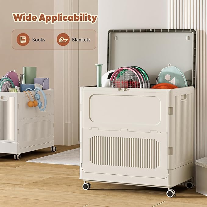 FAHKNS 123L Collapsible Storage Bin with Lid, Folding Storage Container and Install-Free Closet Organizer with Wheels for Laundry Room, Garden and Home
