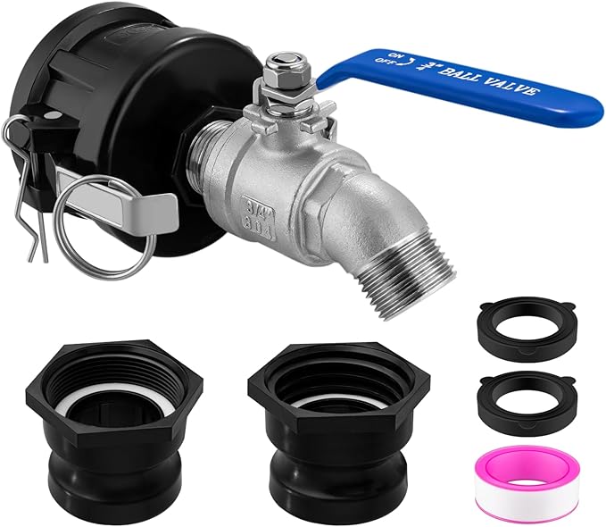 IBC Tote Hose Adapter, 2" Cam Lock for 275-330 Gallon IBC Tote Tank with 2packs Groove Fittings, IBC Tote Garden Hose Adapter with 304 Stainless Steel Hose Faucet (3/4'' Male Inlet ×3/4" Male)