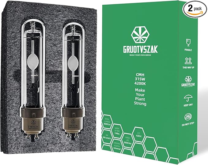 CMH 315W 3000K 625umol / 4200K 590umol Ceramic Metal Halide 4200K CDM Full Spectrum Indoor Vegging Grow Light Bulb Pack of 2