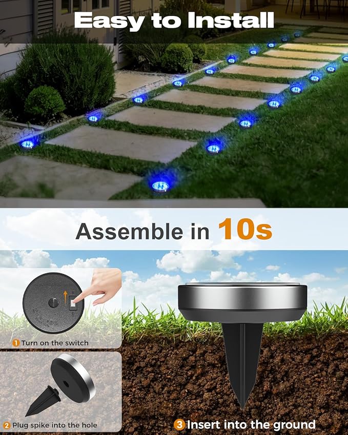btfarm 4 Pack Solar Lights Outdoor, 8 LED Solar Ground Lights IP65 Waterproof Flat Solar Disc Light, Pathway Lights for Garden Lawn Patio Yard Path Landscape, Blue
