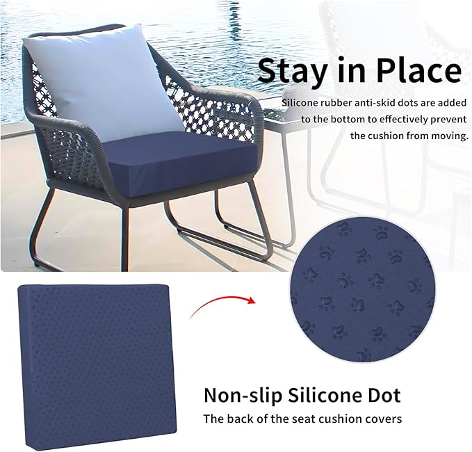 Easy-Going Waterproof Patio Cushion Covers ONLY Cover 27x25x5 inch 2 Pack Replacement Non-Slip Outdoor Seat Cushion Slipcover with Zipper. Navy