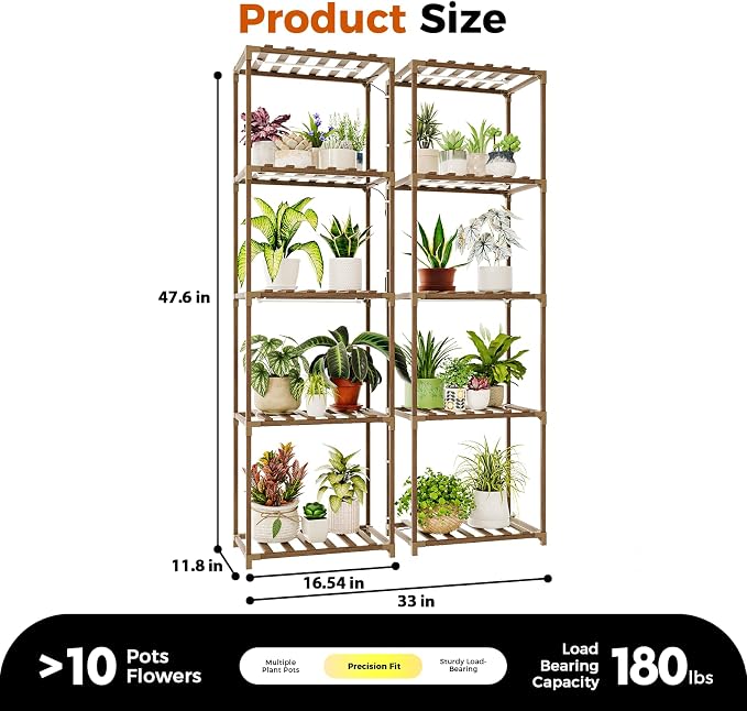 Bamworld Plant Stands with Grow Lights Sets of 2 Tall Plant Shelves for Mutiple Pots Large Plant Holder for Living Room Patio Boho Home Decor for Gardening Warm Light 2pcs