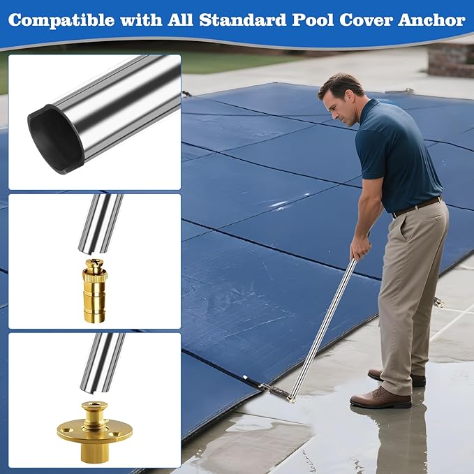 30-1/2 inch Pool Cover Tool,Stainless Steel Swimming Pool Rod,Pool Safety Cover Spring Tool Installation and Removal Tool for Anchors