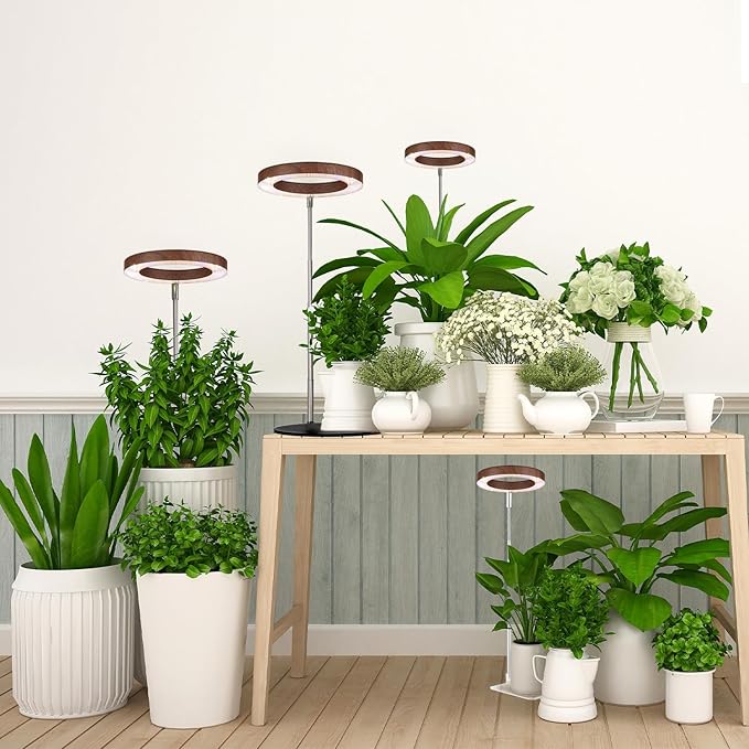 Yadoker 72 LEDs Plant Grow Light for Indoor Plant,Walnut Wood Grain Aluminum LED Grow Light with White Base, Height Adjustable,6.3" Aluminum Housing,Automatic Timer with 8/12/16 Hours,1 Pack