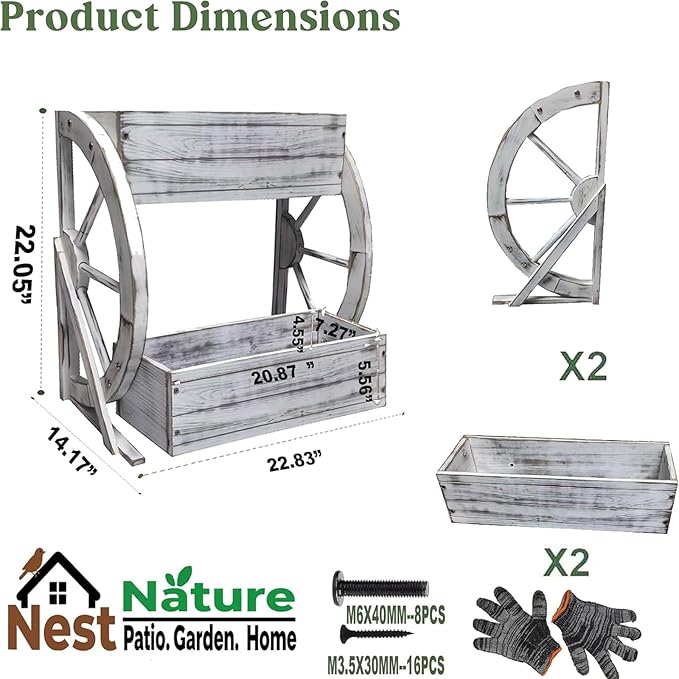 2 Tier Medium Wooden Wagon Planter Box|Outdoor Planter/Flower Pot for Indoor&Outdoor Plants-Rustic Garden Planter for Patio,Porch&Garden Decor-Raised Garden Bed for Succulents,Herbs,Vegetables