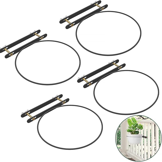 Hanging Flower Pots Holder Deck Railing Plant Container Holder for Round Pot Planters (10") Hanging Bucket Flower Pot Holder for Patio Balcony Outdoor Plants 4 Pack
