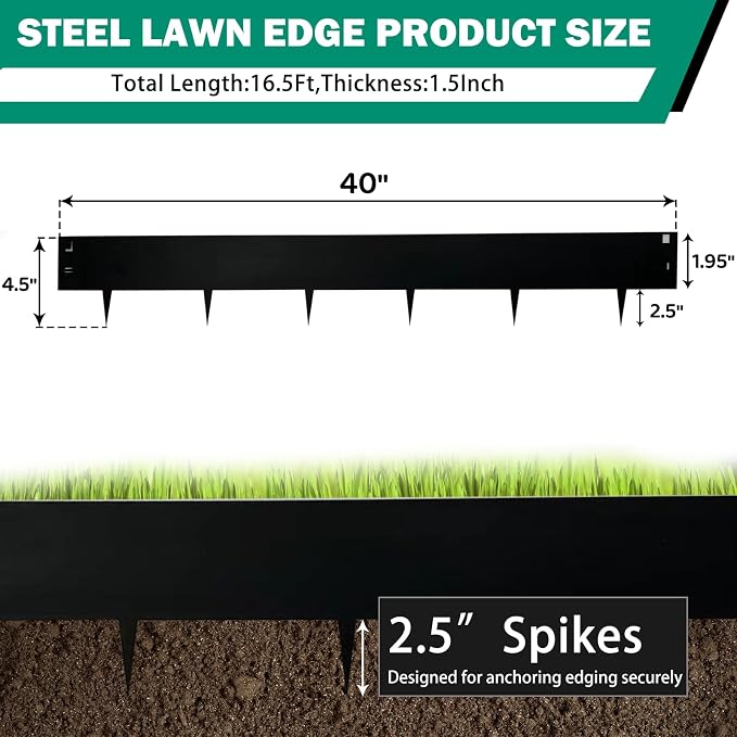 Metal Garden Edging 4.5"x40",Total 16.25ft Length Galvanized Steel Landscape Edging,Black Flexible Sidewalk Lawn Edging Border for Garden,Lawn,Flowerbed (5Pack)…