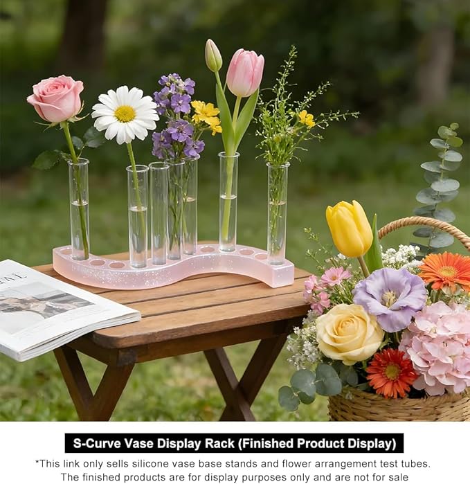 Flower Vase Resin Molds Silicone， Circular and Curved Silicone vase Base+32 Flower Arranging Test Tubes, Suitable for Inserting Fresh Flowers and Cultivating Plants, Desktop Vases Home Decor (A)