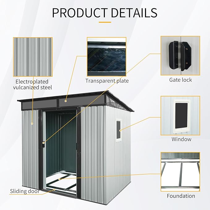 Ball & Cast 6x5 FT Outdoor Metal Storage Shed with Window and Transparent Plate,Waterproof Garden Organizer Tool Housew/Lockable Doors & Ventilation,Shelter Cabinet for Patio,Lawn,White+Black