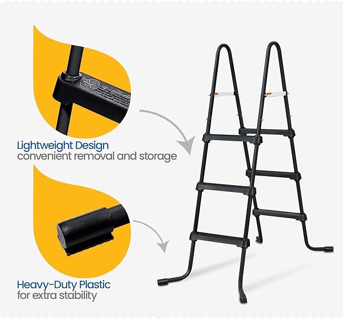 Funsicle SureStep 3 Step Lightweight Steel Outdoor Above Ground Swimming Pool Ladder with Non Slip Feet for Outdoor Use, Black