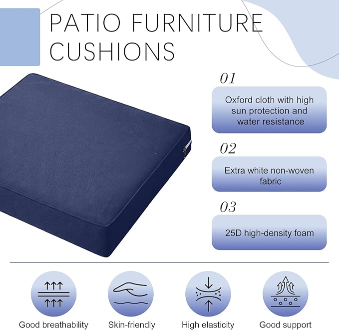 DoubleFill 4 Pcs Outdoor Ottoman Cushion 23"x19"x3" Waterproof Fade Resistant Outdoor Footstools Cushion Removable Patio Ottoman Cushions with Adjustable Fixing Strap for Stool (Navy Blue)