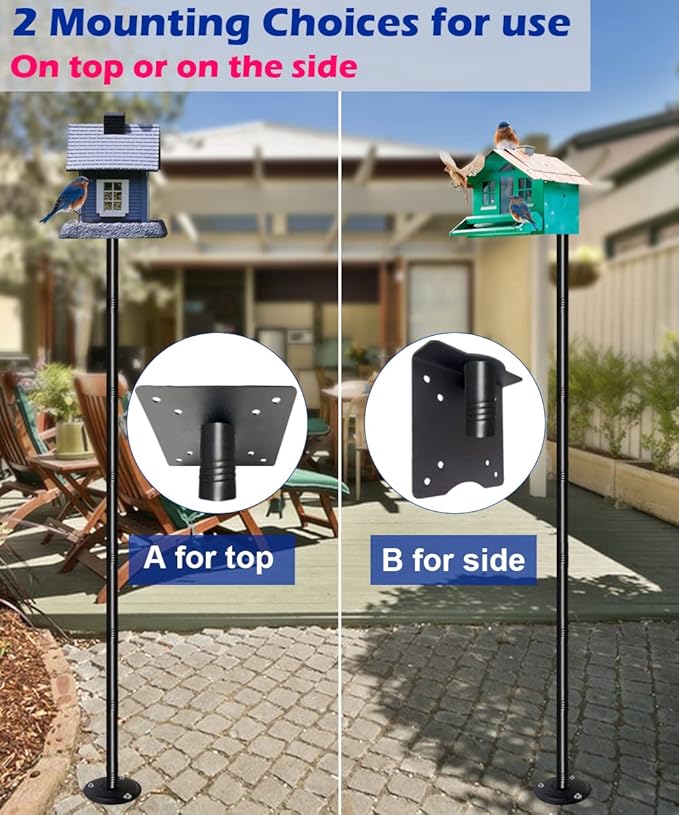 Garbuildman 105 Inch Bird Feeder Pole Kit, Heavy Duty Bird House Pole Set for Hard Ground, Adjustable Universal Mounting Post Kit for Outdoors, Matte Black, 1 Pack
