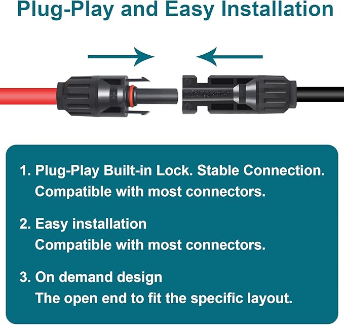 10AWG 20Feet Mc4 Extension Cable with Female and Male Connector, Solar Extension Cable with Extra Pair of Connectors for RV, Boat, Roof, Outdoor (20FT Red and 20FT Black)