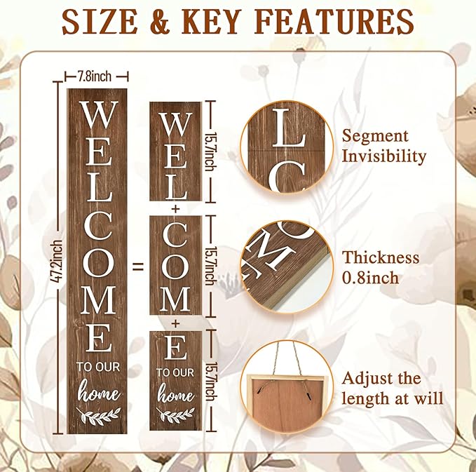 Summer Welcome Sign for Front Door, 47'' Brown Wooden Porch Sign Large Warm Greeting Door Sign Farmhouse Vertical Porch Sign Rustic Standing Welcome Yard Signs for Patio Outdoor Indoor Garden