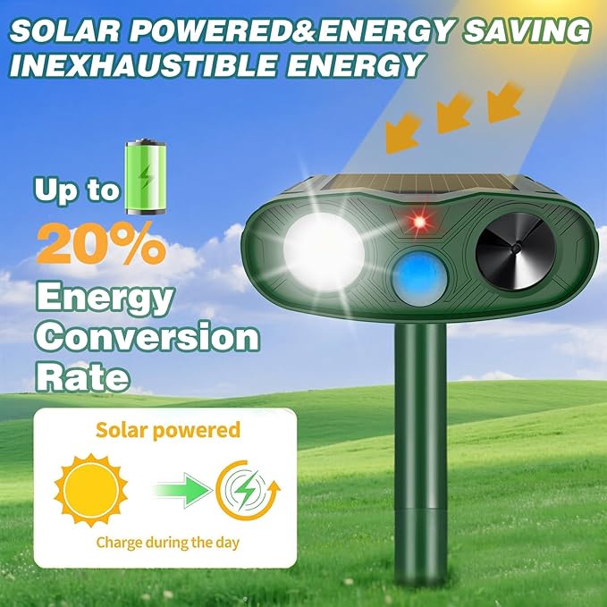 2026 4Pack Sonic Fortress Pro Deer Repellent Devices to Protect Hostas&Plants,Solar Ultrasonic Animal Repellent with Flash Light&Motion Activated for Garden,Yard,Keep Rabbit,Squirrel Away (4)