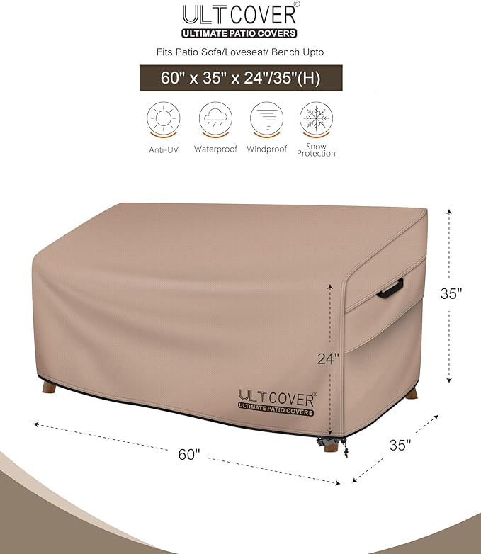 ULTCOVER Patio Furniture Sofa Cover 60W x 35D x 35H inch Waterproof Outdoor 2-Seater Loveseat Cover
