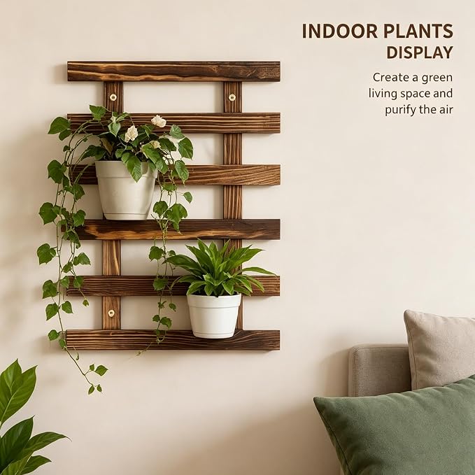 2 Pcs Wall Planter for Indoor Outdoor Plants - Wooden Wall Amounted Plant Holder for Hanging Pots, Vertical Pack Wood Garden Trellis for Climbing Plants Orchid Ivy Vine Rose Patio Home Decor, 15.75"
