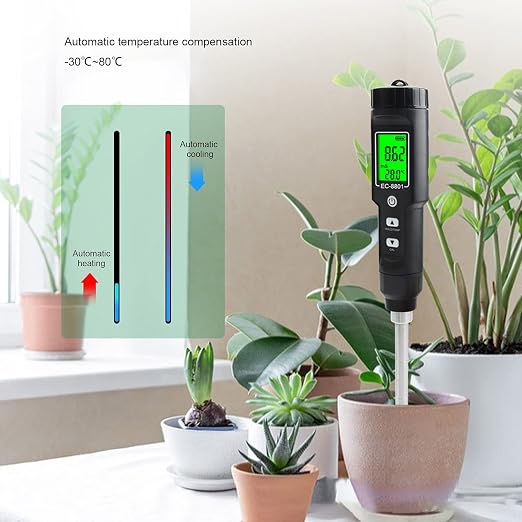 2 in 1 Soil Tester, Digital EC Temperature Meter with Detachable Probe, Portable Soil Meter for Greenhouse Horticultural Planting