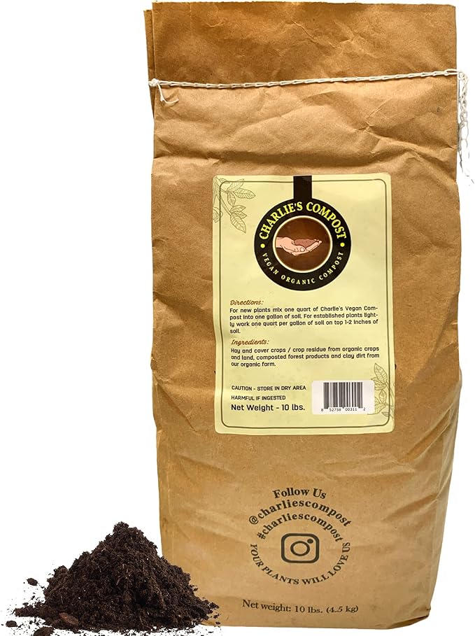 Charlie's Vegan Compost - Concentrated Organic Gardening Vegan Cruelty Free Plant Soil Amendment Dirt Booster - Indoor or Outdoor Garden Farming, Increase Yield in Vegetables, Plants - 10 Lb