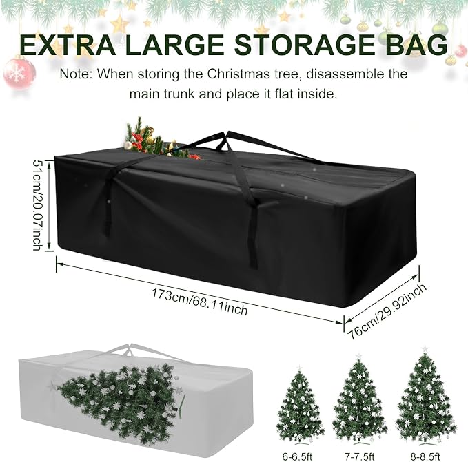 2 Pack Patio Furniture Storage Bag Extra Large Protective Cushion Bag with Zipper and Handles,Waterproof Cushion Storage Bags for Patio Furniture Christmas 68 inch L x 30 inch W x 20 inch H (2)