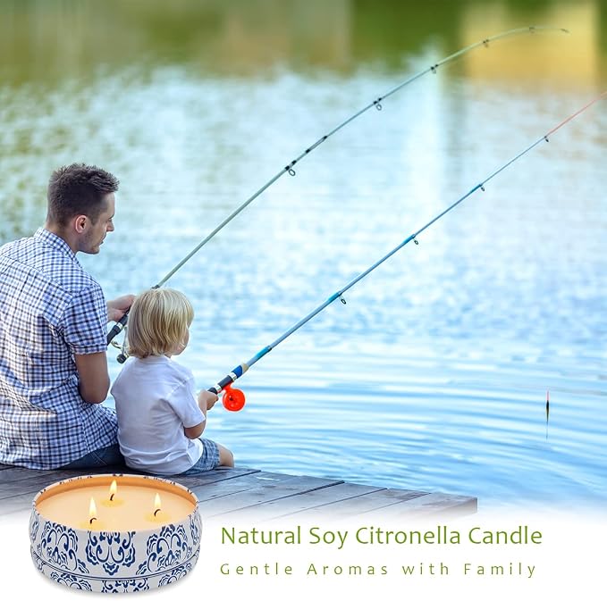 Large Citronella Candles Outdoor and Indoor, 13.5oz 3-Wick Soy Wax Portable Travel Tin Candle for Home Garden Patio Yard Balcony and Summer Gift