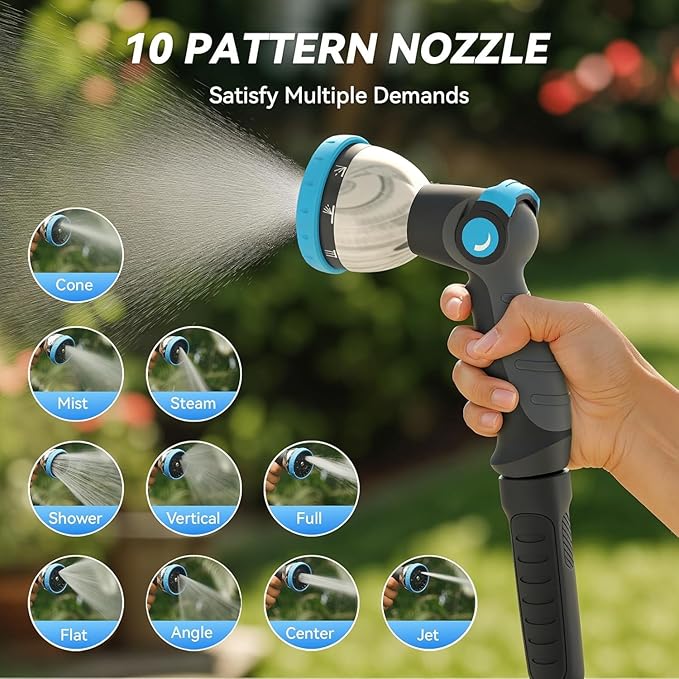 Relhost Retractable Garden Hose Reel, 1/2 in x 100 ft Wall Mount Heavy Duty Hose Reel with Any-Length Lock, Auto Rewind System, 180° Swivel Bracket, and 10-Pattern Nozzle for Garden, White & Grey