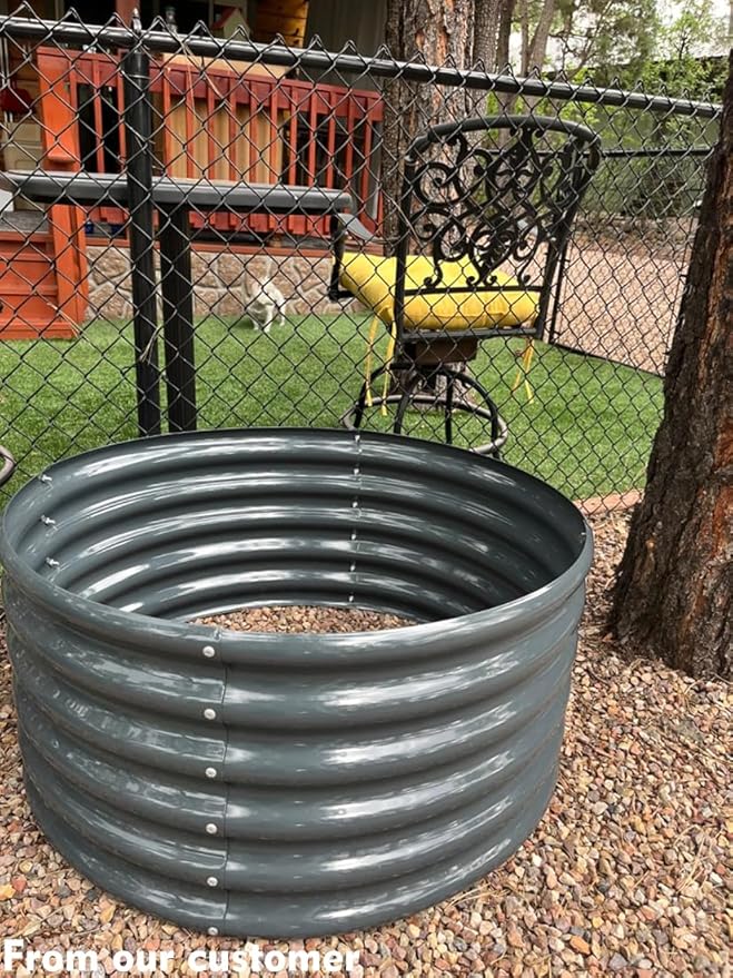 FORTUNO 17" Tall 3 FT Round Galvanized Raised Garden Bed Box Metal Outdoor High Flower Bed Steel Patio Ground Planter for Planting Vegetables and Herb, Dark Grey