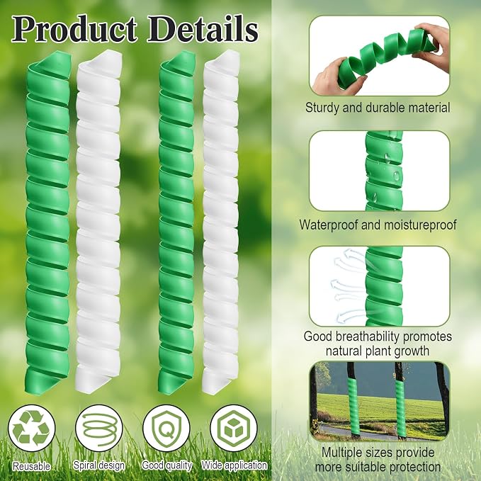 Wesiti 20 Pcs Tree Trunk Protector Plastic Spiral Trunk Tree Wrap Guard Bark Tube Protectors to Protect Bark Saplings from Deer Cats Rodents Rabbit Mowers (White,Green)