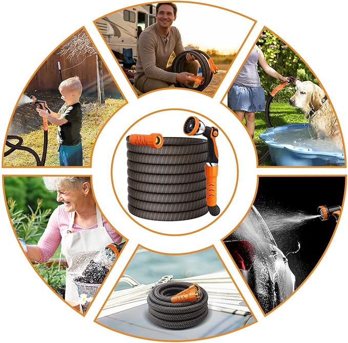 Garden Hose, 50Ft Ultra Flexible Water Hose, with 10 Function Sprayer,Ultra-Lightweight,Leak-Proof,Non-Slip Swivel Handles, Non-Expand,Non-Kink Hoses for Yard, Lawn,Outdoor (OrangeBlack,50Ft)