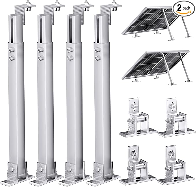 Adjustable Solar Panel Tilt Mount Brackets, Aluminum Alloy, 15°–30° Tilt, for 50–400W Solar Panels, Roof, RV, Boat, Flat Surface & Off-Grid Use (2 Sets)