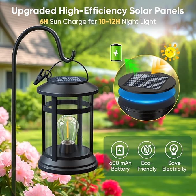Solar Lanterns Outdoor Waterproof: 4 Pack Hanging Solar Lights for Outside Patio Porch Garden Tabletop Decor - Bright LED Warm White Solar Powered Lighting - Unique Gardening Lovers Mom Gifts