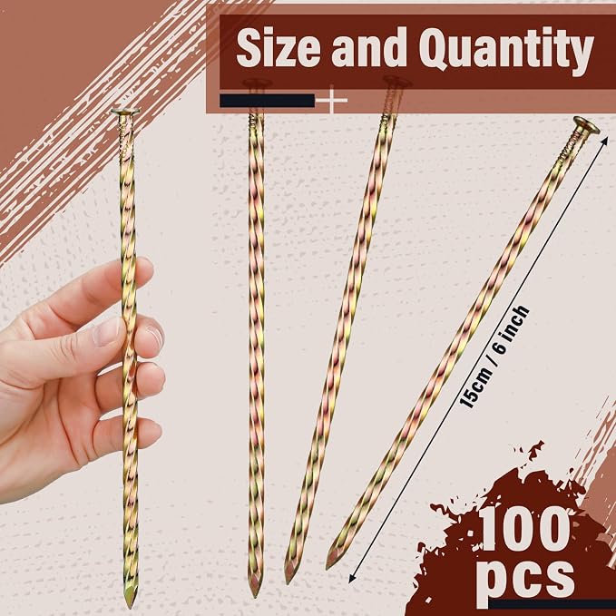 Sadnyy 100 Pcs Artificial Turf Stakes Nails Metal Landscape Edging Stakes Galvanized Spiral Garden Ground Spikes Lawn for Outdoor Tent Grass Paver Carpentry Weed Barrier(6 Inch)