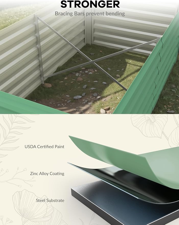 GarveeLife 8x4x2 ft Galvanized Raised Garden Bed, 24" Tall Metal Planter Box for Flowers Vegetables, Rust-Resistant Raised Garden Beds for Gardening, Easy Assembly Outdoor Garden Box & Planters,Green