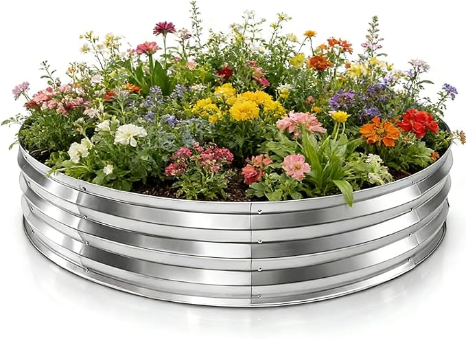 4FT Galvanized Raised Garden Bed,VivaGarden 60 Inch Durable Round Raised Bed Planters Outdoor, Metal Above Ground Flower Bed for Gardening