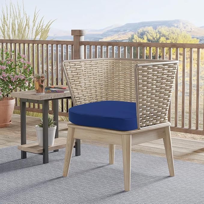 idee-home Outdoor Chair Cushions Set of 4, 17" x 17" Thick D-Shaped Patio Furniture Outdoor Seat Cushions Waterproof with Ties, Dining Pads