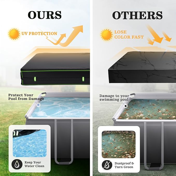 UIRWAY 8.2x14 FT Rectangular Pool Cover with Reflective Strips, Swimming Pool Cover for Above Ground Pool, Solar Cover Including Rope Tie and Luminous Ground Nails for Rectangular or Oval Pools
