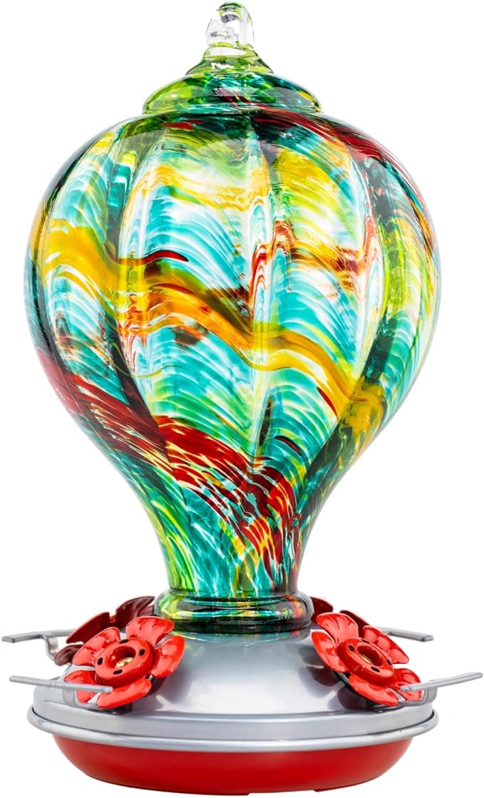 Muse Garden Hummingbird Feeders Blown Glass Hummingbird Feeder, Garden Backyard Decor for Outside, 32OZ, Rainbow Spirit | Muse Garden Hummingbird Feeders Blown Glass Hummingbird Feeder, Garden Backyard Decor for Outside, 32OZ, Rainbow Spirit