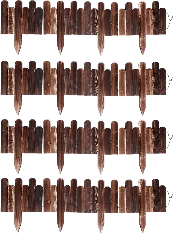 Soaoo 4 Pack Wood Garden Edging Border Outdoor Flexible Landscape Border Fence Decorative Lawn Edging with Gloves for Flower Bed Pathway Garden Yard (16 ft)