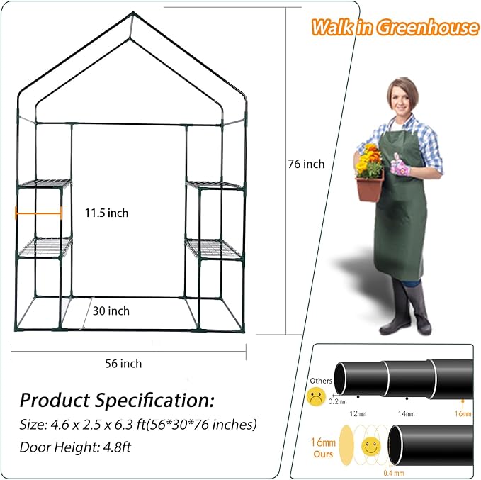 Mini Greenhouse,Greenhouses for Outdoors,Portable Walk in Green House for Garden Plants that Need Frost Protection and Away from Animals(56"x30"x76")-Green